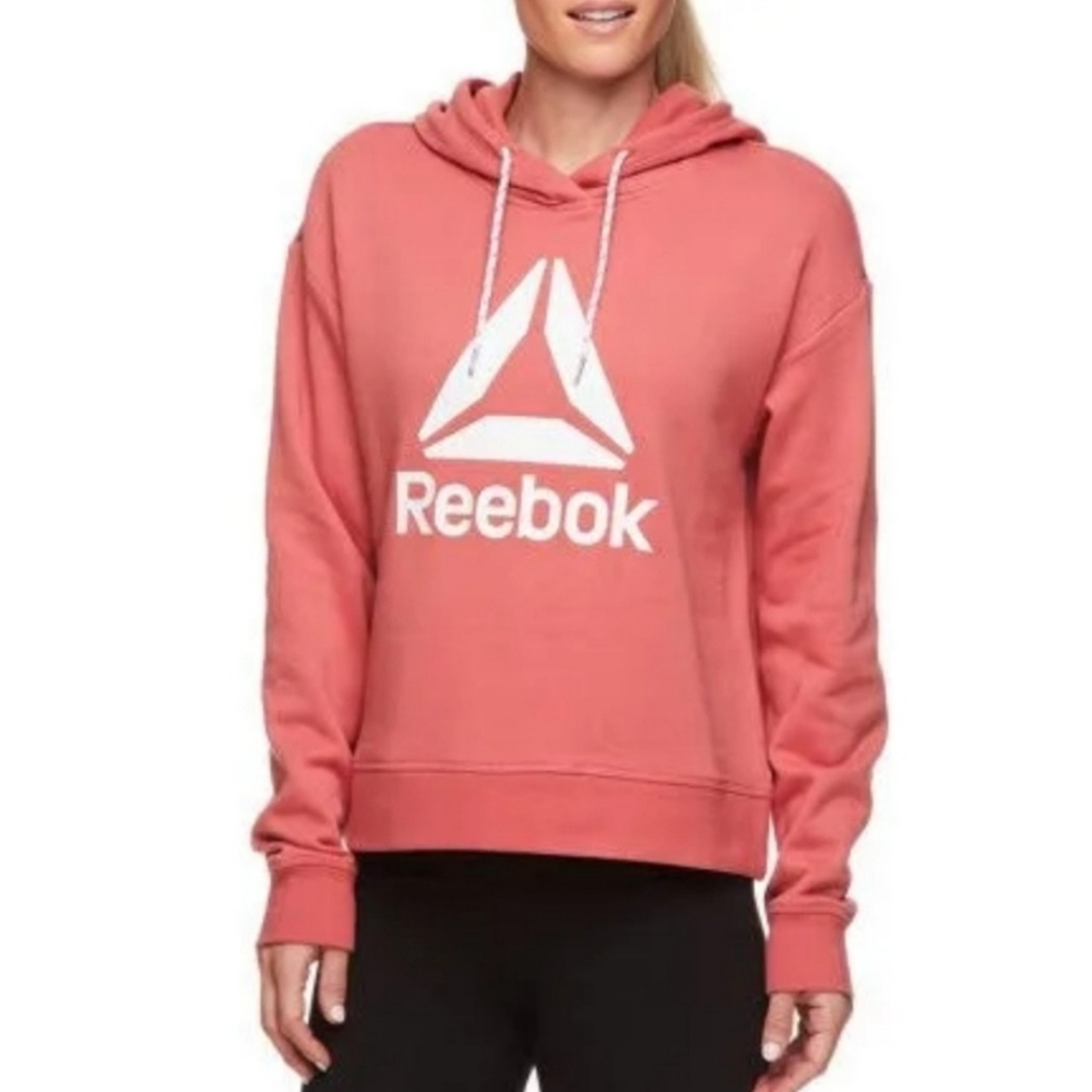 Reebok Graphic Long Sleeve Cropped Hooded Sweatshirt Dusty Rose Size XS